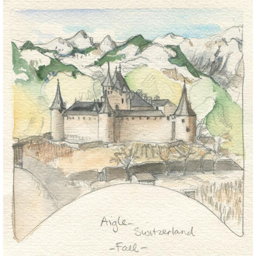 Castle Fall Aigle Switzerland - Small Painting 