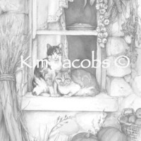 Coloring Page PDF and/or JPEG to Download- HARVEST CATS -Grayscale Image