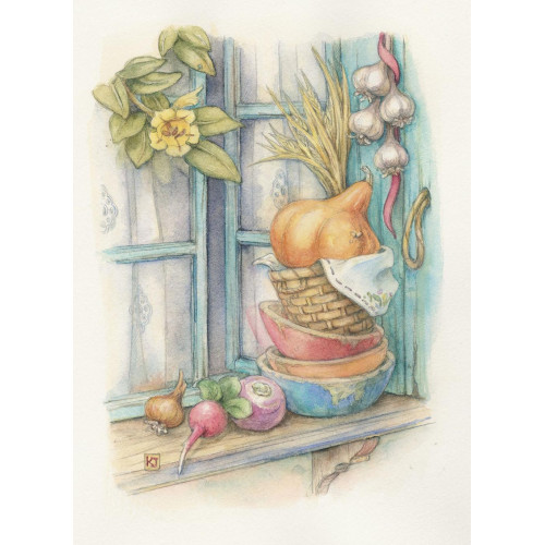 Harvest Stack of Bowls- Original Watercolor Painting