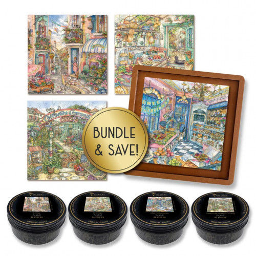 Victory Wooden Puzzle Collection in Tins of four Kim Jacobs Puzzles